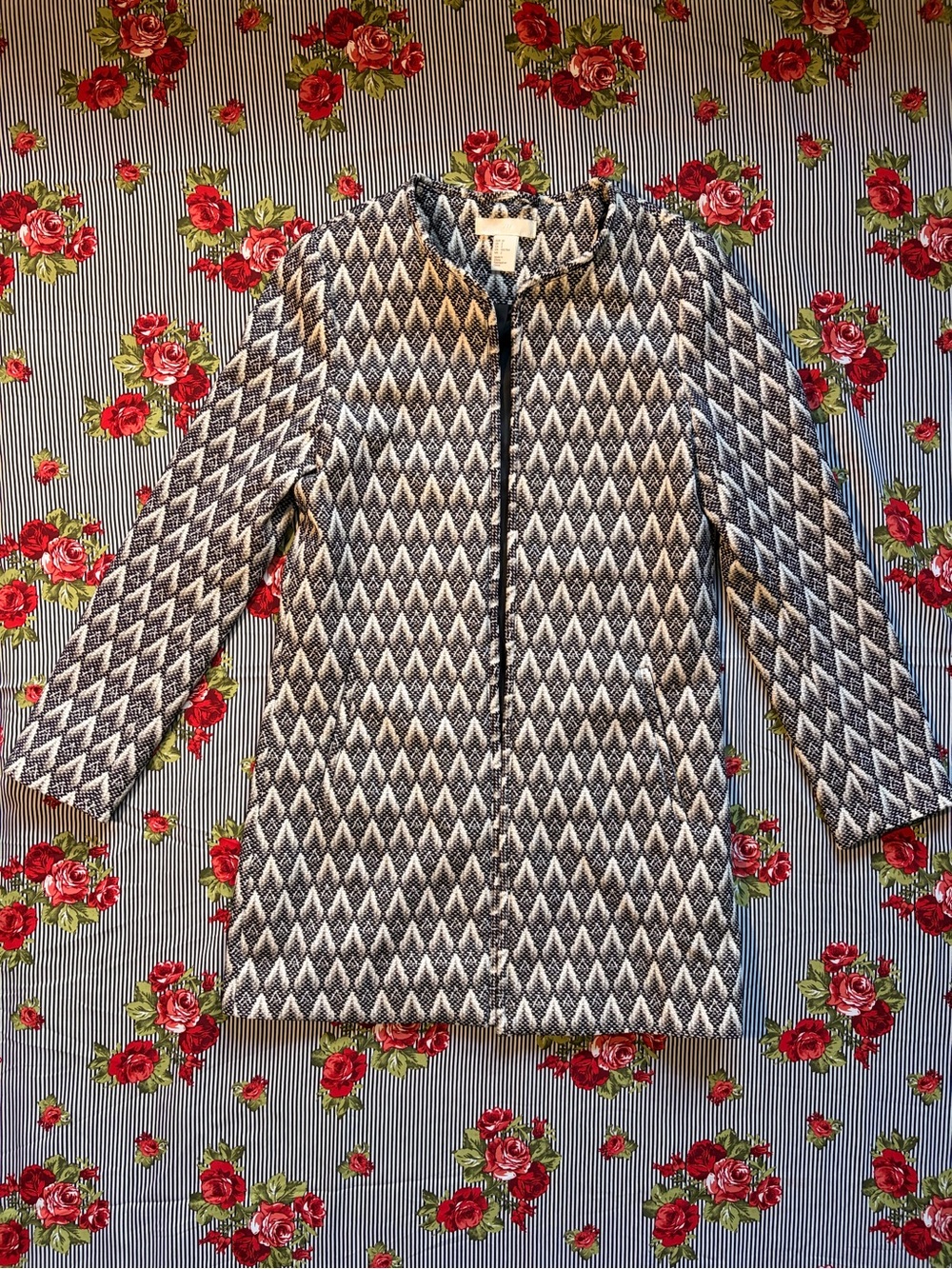 H&M Black & White Geometric Pattern Long Jacket Overcoat